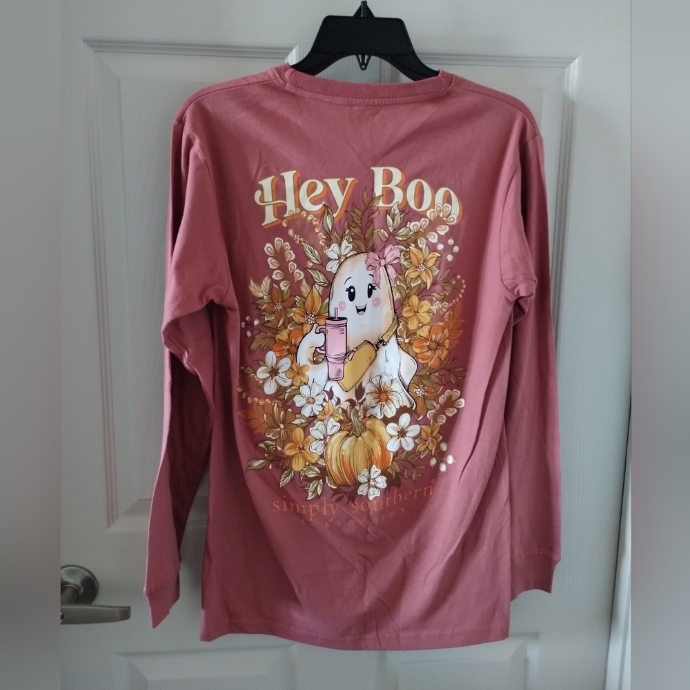 Simply Southern Women's Ghost Stanley Hey Boo Long Sleeve T-shirt Size S NWT - Picture 3 of 6